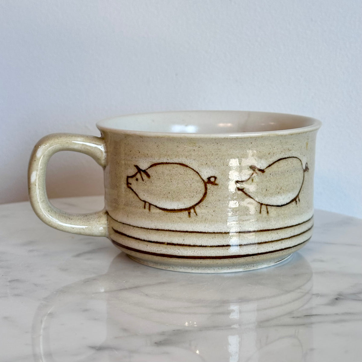 Vintage Mid Century Stoneware Pig Coffee Mug, photo 3