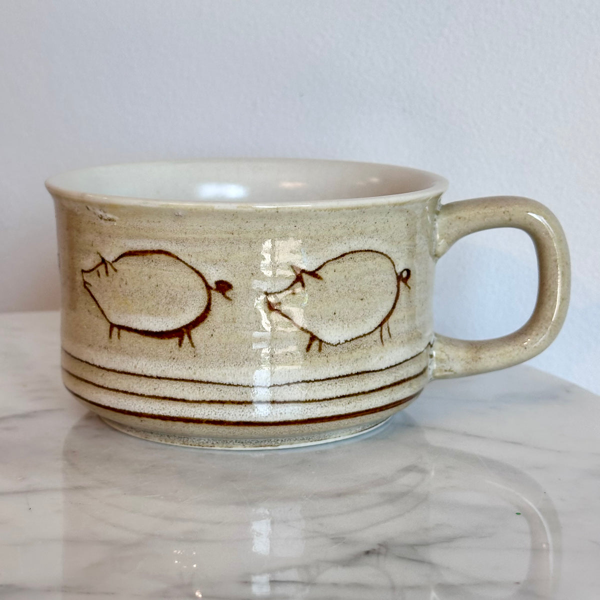 Vintage Mid Century Stoneware Pig Coffee Mug